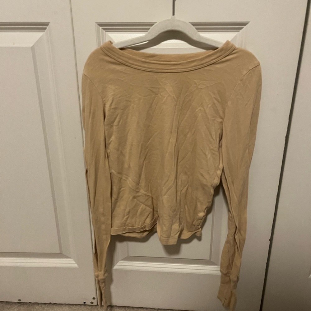 Aerie Cream Fitted Hoodie Sweatshirt